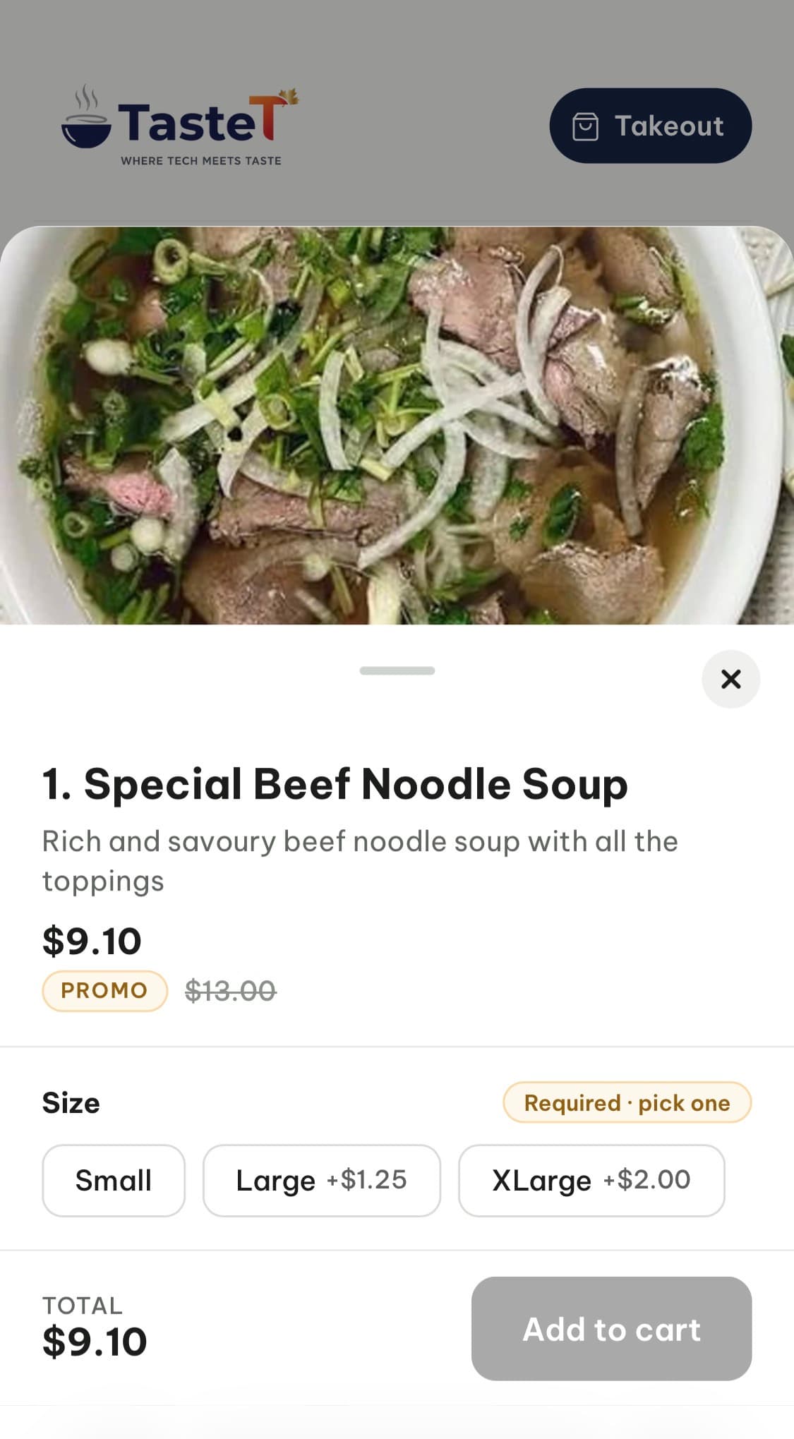 TasteT online ordering page — branded and connected to POS